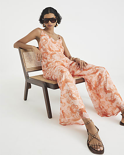 Pink Sleeveless Printed Jumpsuit