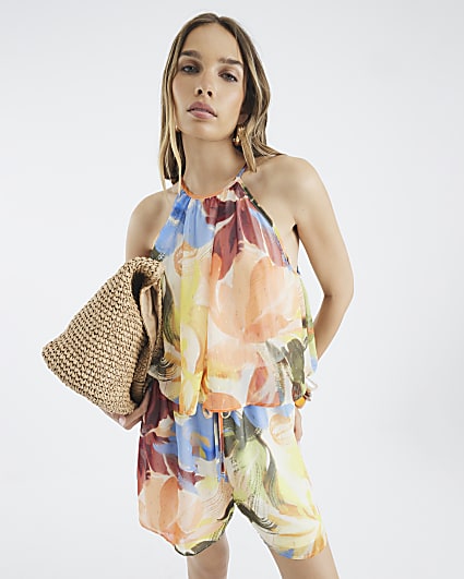 Multi Colour Sleeveless Floral Playsuit