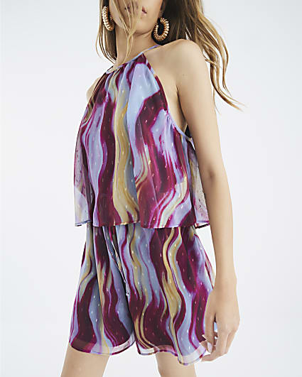 Brown Sleeveless Abstract Playsuit