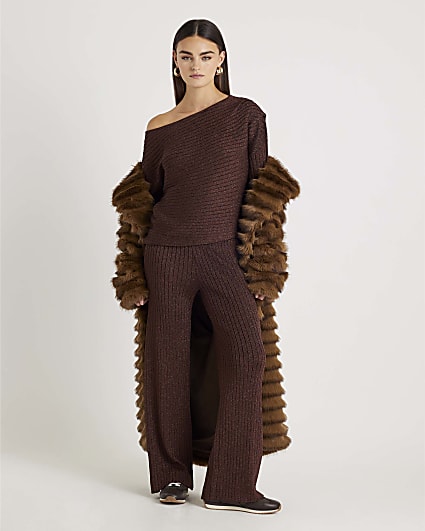 Brown Glitter Wide Leg Trousers