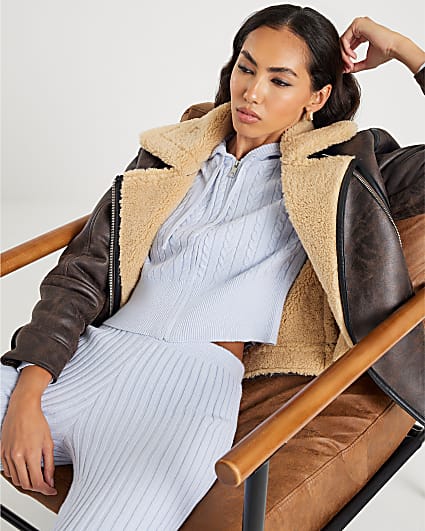 Blue Long Sleeve Cable Knit Hoodie
