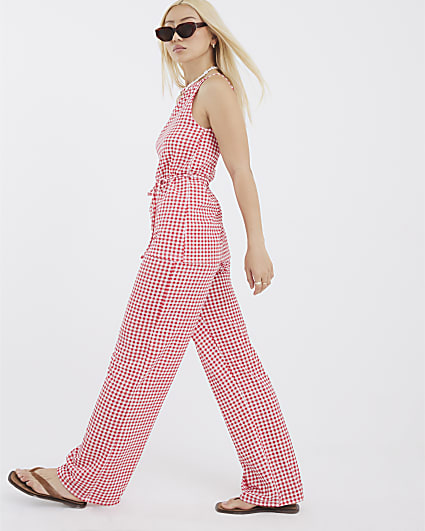 Red Gingham Wide Leg Trousers