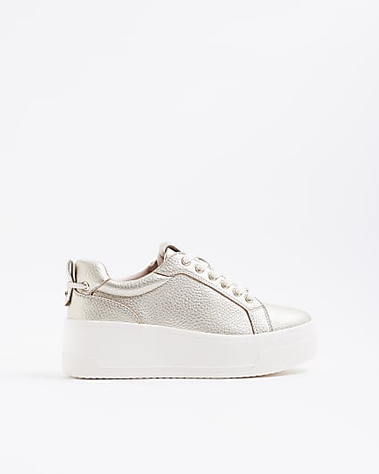 Gold Platform Lace Up Trainers