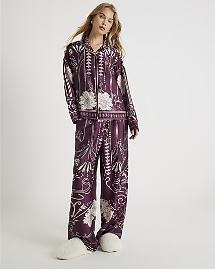 Red Floral Print Pyjama Set