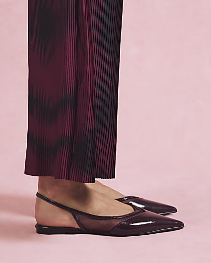 Red Patent Mesh Slingback Flat Shoes
