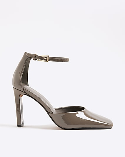 Grey Patent Closed Back Heels