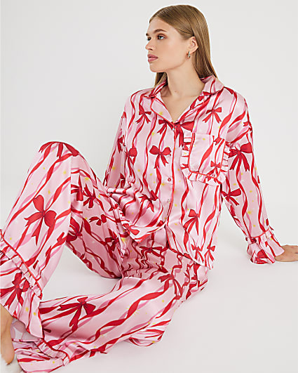 Pink Bow Print Pyjama Set