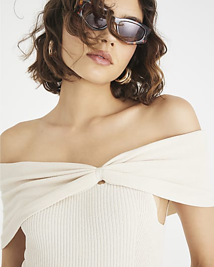 Cream Knit Bardot Top