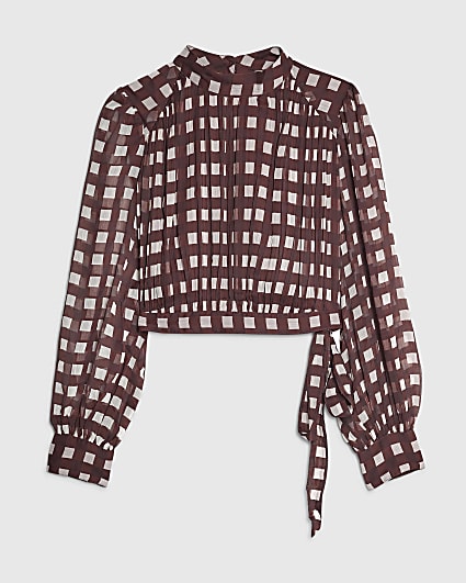 Petite Brown Gingham Crop Top