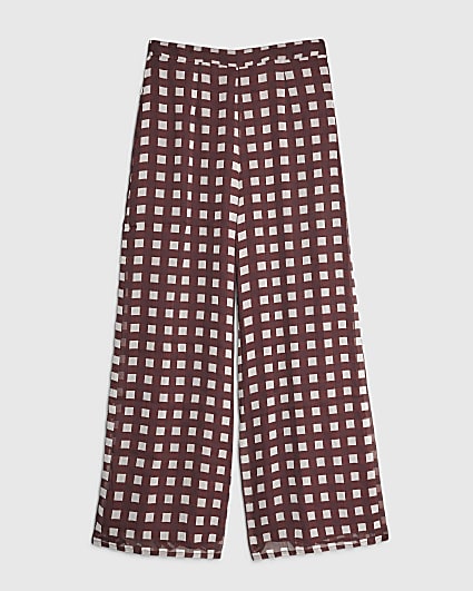 Petite Brown Gingham Wide Leg Trousers