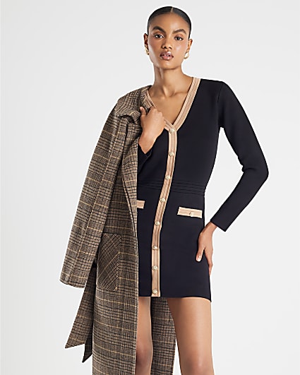 Black Long Sleeve Button Detail mini Dress