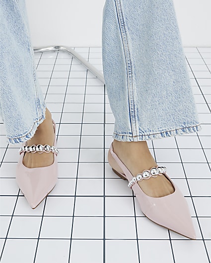 Pink Strapped Sling Back Flat Shoes