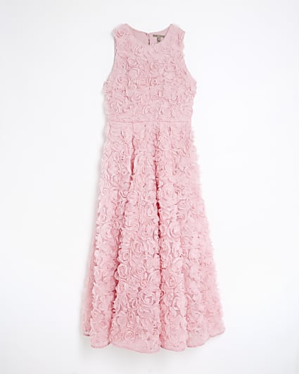Petite Pink 3D Floral Occasion Midi Dress