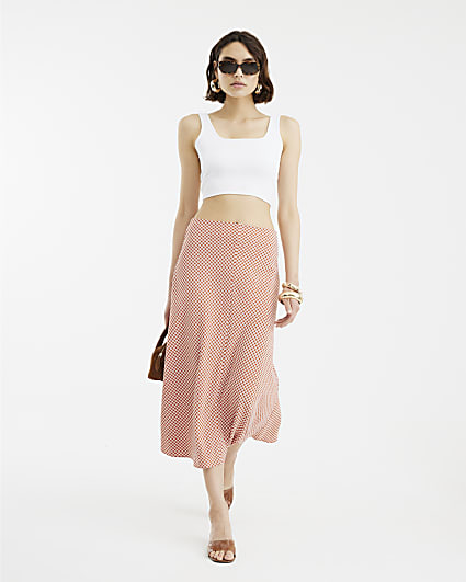 Red Gingham Midi Skirt