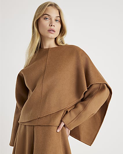 Brown Wool Scarf Top