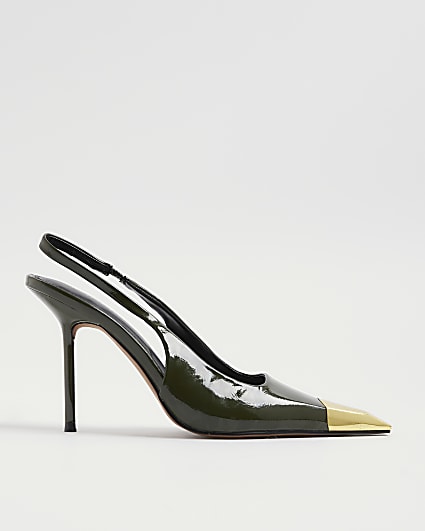 Green Metal Toe Slingback Heels