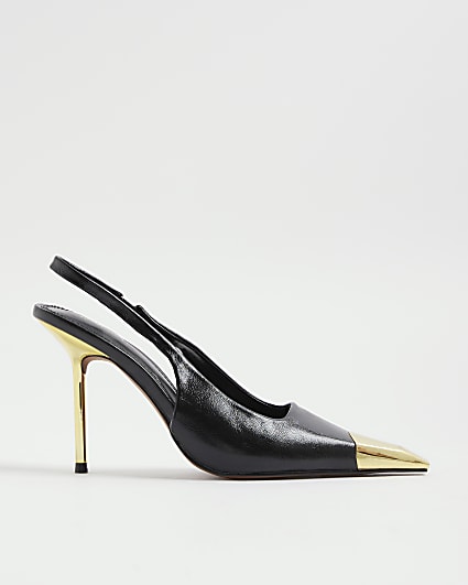 Black Metal Toe Slingback Heels