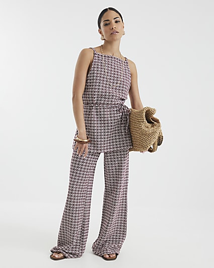 Petite Red Geometric Print Wide Leg Trousers