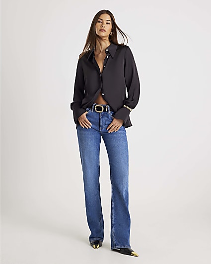 Black Slim line Satin Shirt