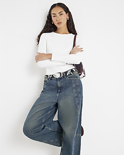 White Long Sleeve Crew Neck Top