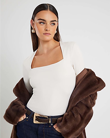 Cream Square Neck Bodysuit