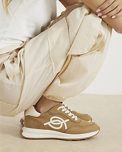 Beige Lace Up Trainers