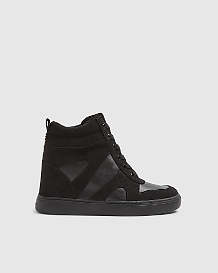 Black Lace Up Wedge Trainers