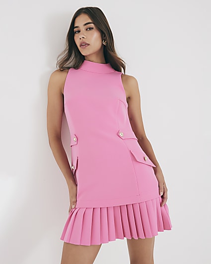 Pink Pleated Hybrid Mini Dress