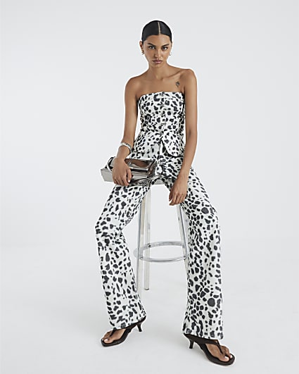 White Spot Print Relaxed Straight Leg Jeans