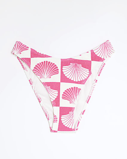 Pink Shell Print Textured Bikini Bottoms