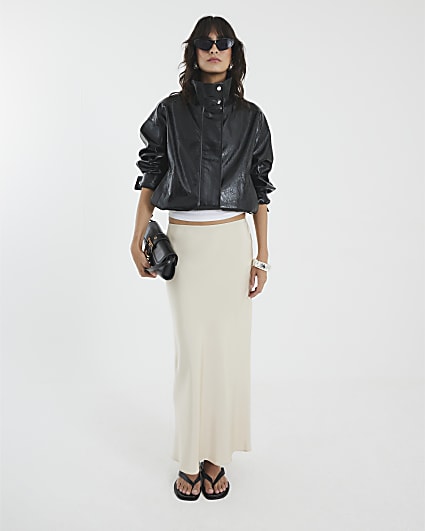 Black Creased Funnel Neck Jacket