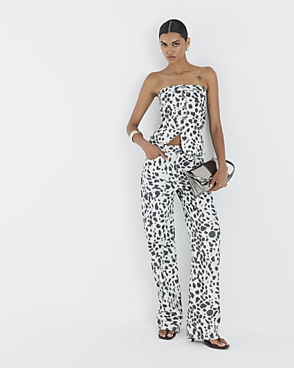 White Denim Spot Print Bandeau Top