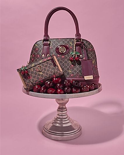 Brown Cherry Monogram Tote Bag and Purse