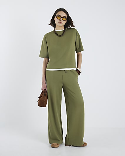 Khaki Premium Wide Leg Joggers