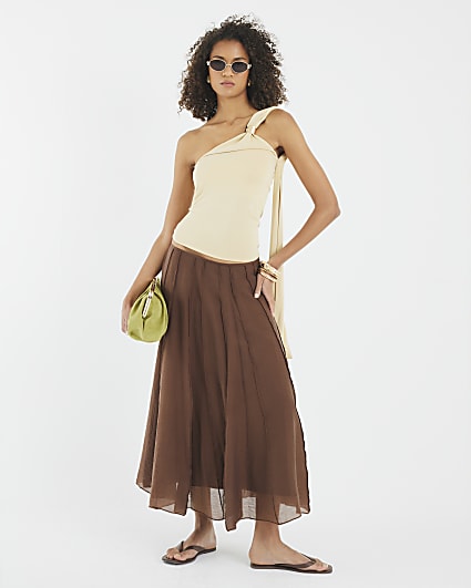 Cream Sleeveless Scarf Neck Top
