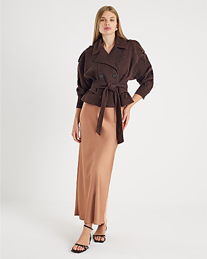 Brown Satin Maxi Skirt