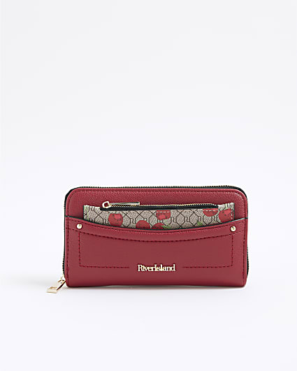 Red Cherry Pocket Zip Around Purse
