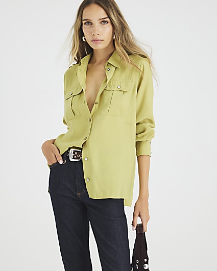 Green Long Sleeve Utility Pocket Shirt