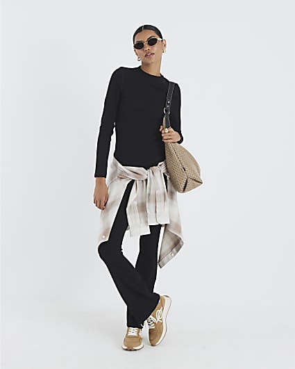 Black Long Sleeve Ribbed High Neck Top