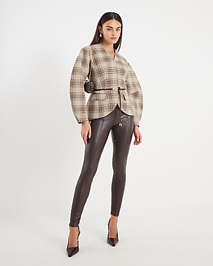 Brown High Waisted Faux Leather Leggings