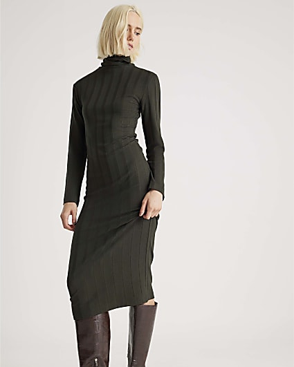 Green Cosy Wide Rib Midi Dress