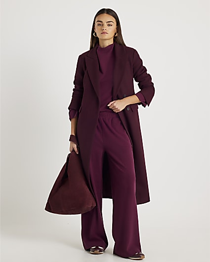 Red Brushed Cotton Wide Leg Trousers