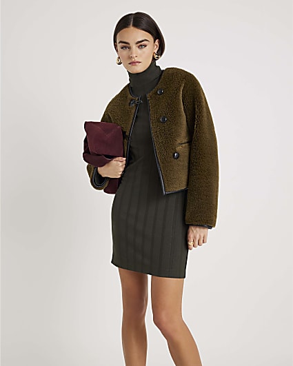 Green Long Sleeve Cosy Wide Ribbed Mini Dress