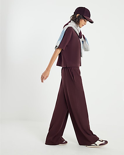 Brown Brushed Wide Leg Trousers