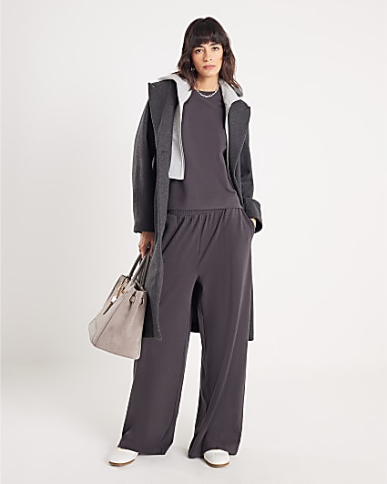 Grey Cosy Wide Leg Trousers