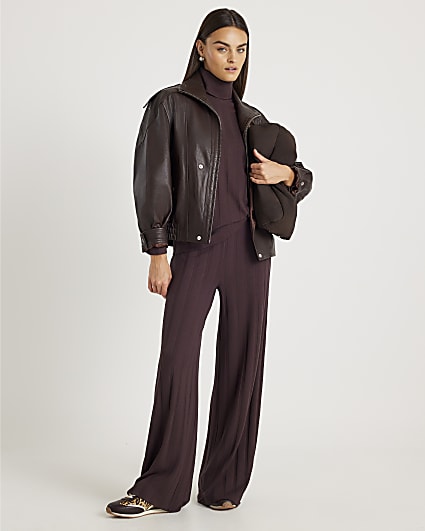Brown Cosy Wide Ribbed Trousers