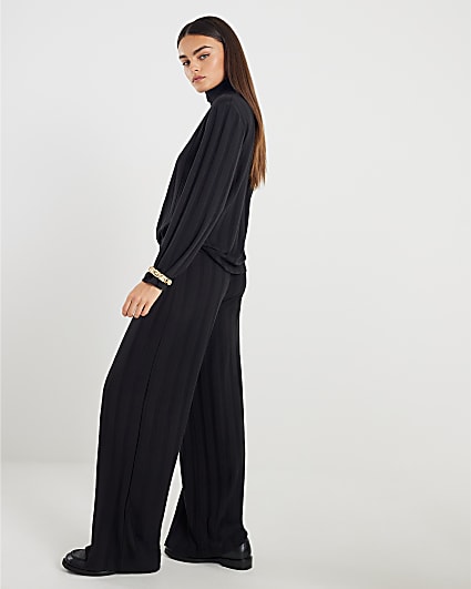 Black Wide Ribbed Trousers