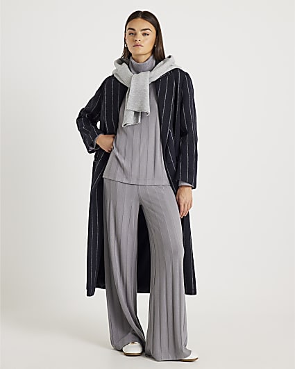 Grey Cosy Wide Ribbed Trousers