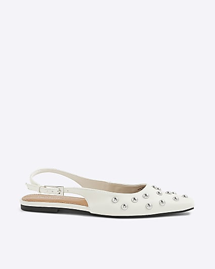 White Sling Back Stud Court Shoes