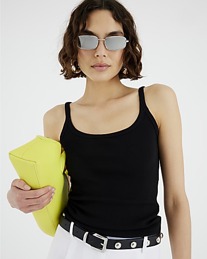 Black Sleeveless Ribbed Cami Top